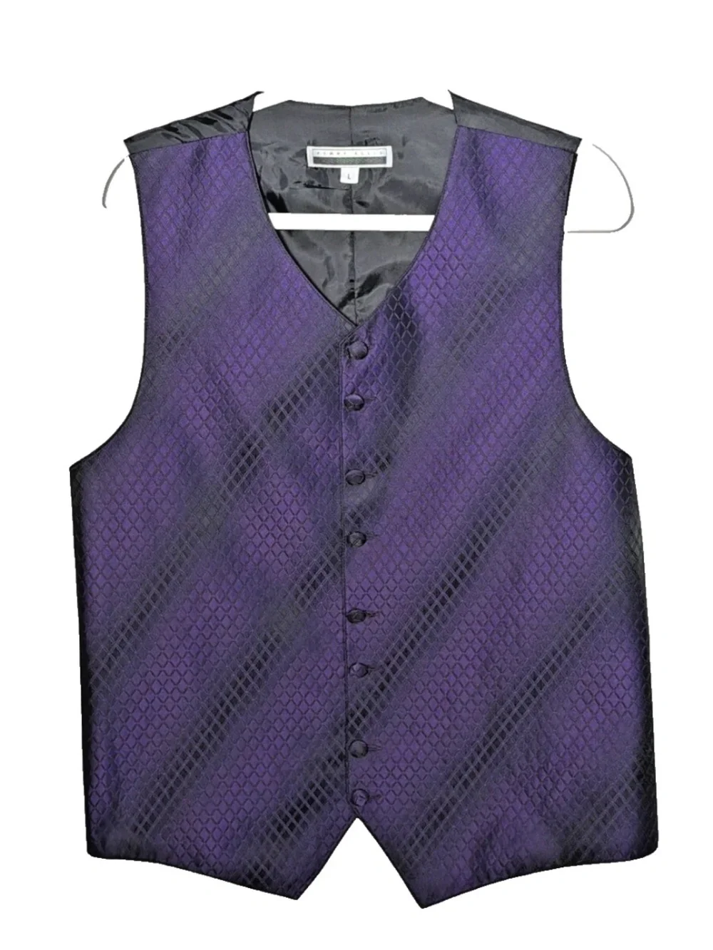 Perry Ellis Suit Vest Men's L Purple Black 8 Button Dress Formal Wedding Belted